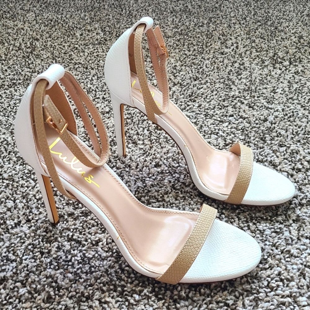 Lulus Two Tone White & Beige Strappy Stiletto Heels US Size 9 EUC